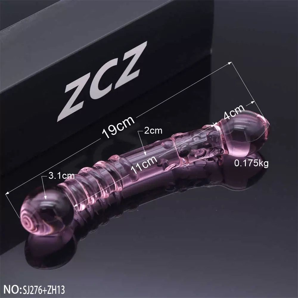 19CM Crystal Glass Double-Ended Textured Pleasure Wand(عصا متعة زجاجية كريستالية مزدوجة الأطراف بطول 19 سم وملمس بارز)