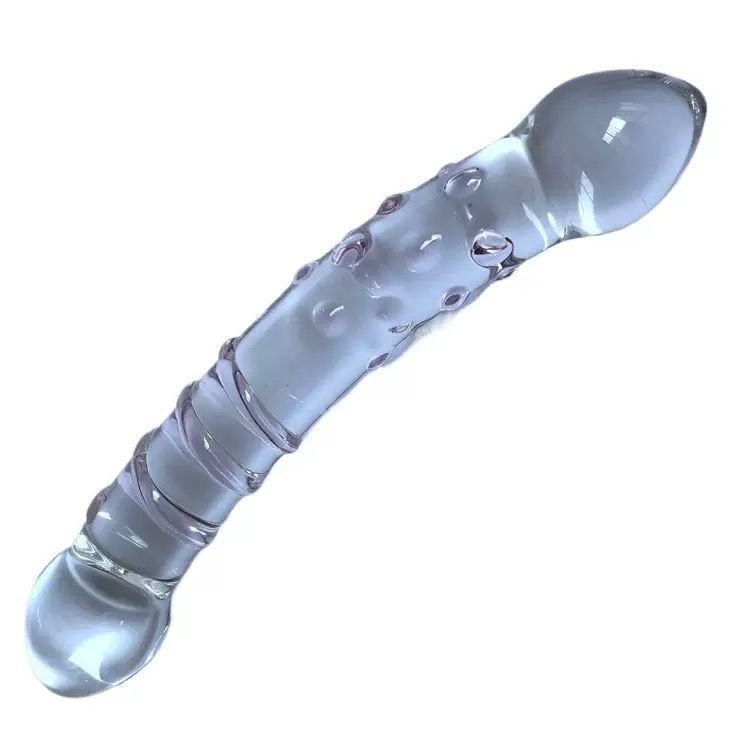 19CM Crystal Glass Double-Ended Textured Pleasure Wand(عصا متعة زجاجية كريستالية مزدوجة الأطراف بطول 19 سم وملمس بارز)