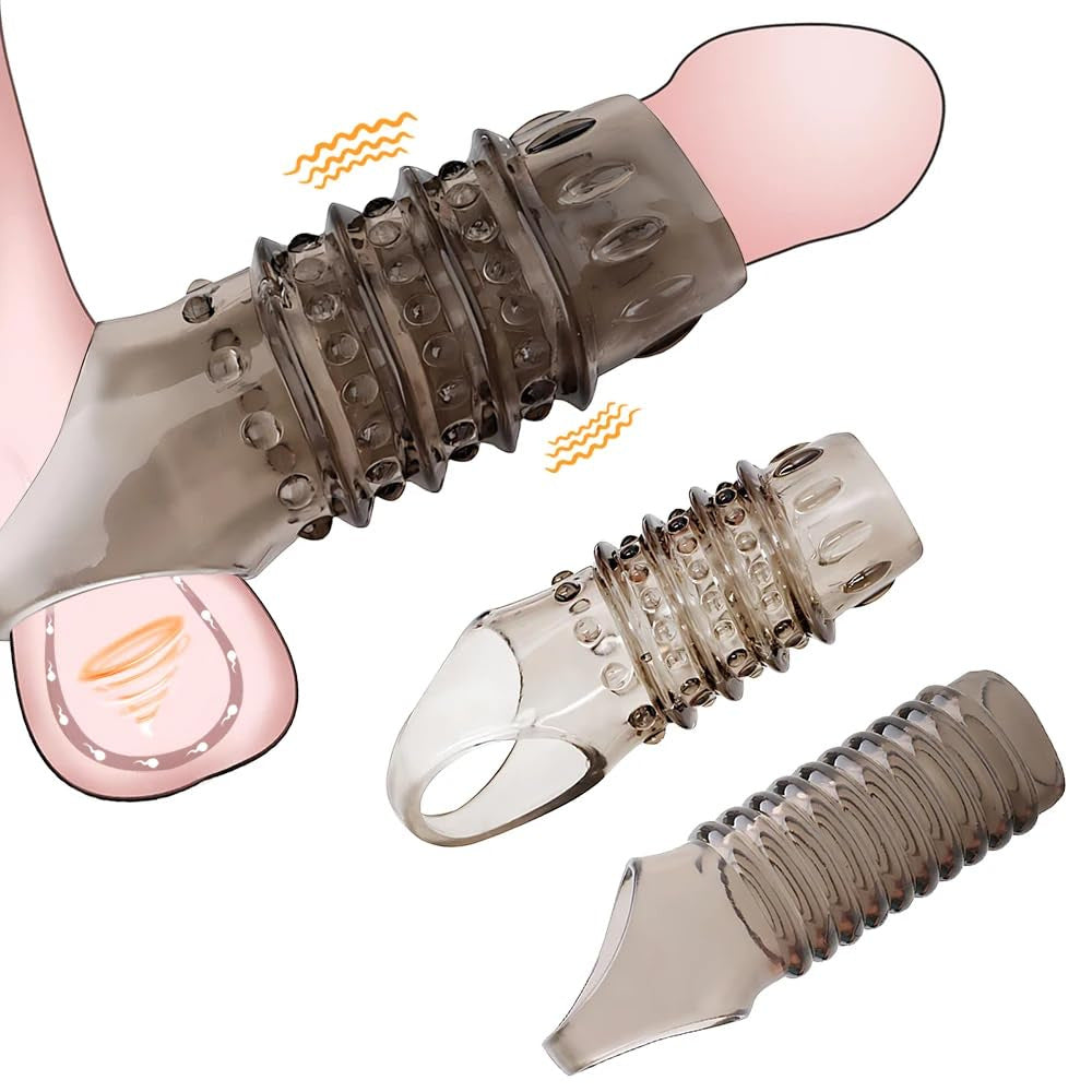 Smoky Textured Extension Sleeve with Multi-Point Stimulation Ring(كم دخاني مزخرف لزيادة الطول والسُمك مع حلقة تحفيز متعددة النقاط)