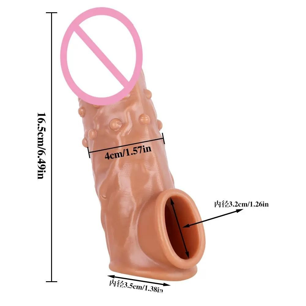 Ultra-Realistic Textured Extension Sleeve with Dual-Stimulation Design（كم واقعي مزخرف لزيادة الطول والسُمك بتصميم تحفيز مزدوج）