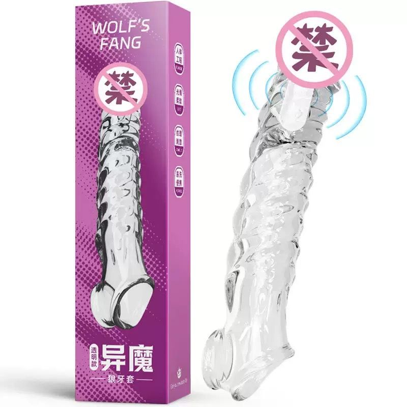 Wolf’s Fang Vibrating Textured Extension Sleeve – Extra-Long Dual-Stimulation Design(كم ناب الذئب المهتز والمزخرف لزيادة الطول والسُمك بتصميم تحفيز مزدوج)