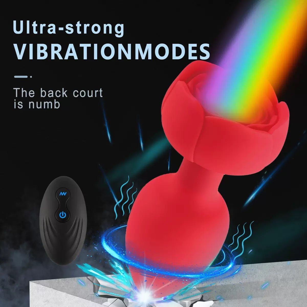 RoseGlow Wireless Vibrating Anal Plug – Remote Control & USB Rechargeable（سدادة شرجية مهتزة بتصميم الوردة – تحكم لاسلكي وشحن عبر USB）