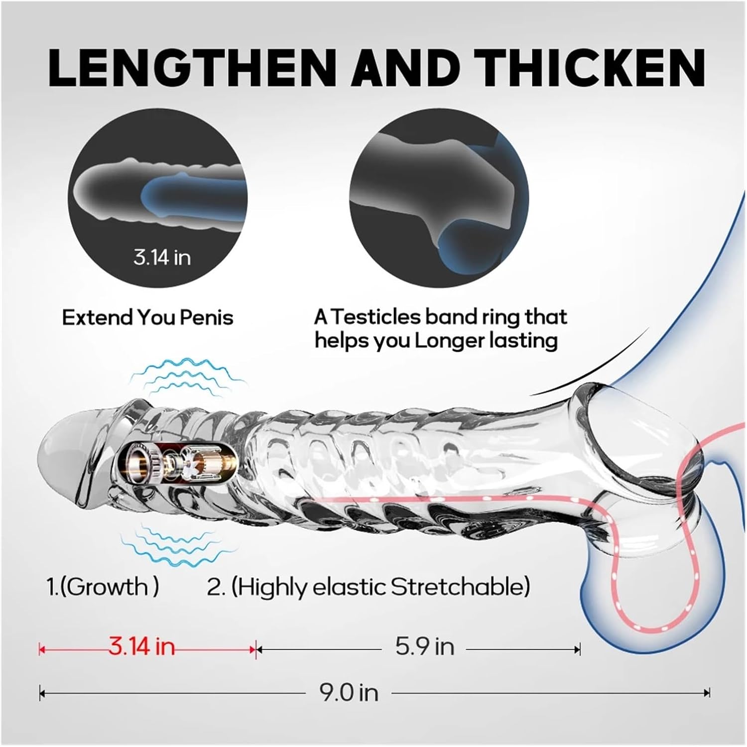 Wolf’s Fang Vibrating Textured Extension Sleeve – Extra-Long Dual-Stimulation Design(كم ناب الذئب المهتز والمزخرف لزيادة الطول والسُمك بتصميم تحفيز مزدوج)