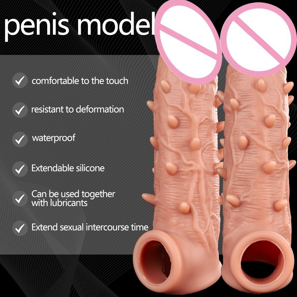 23CM Extra-Long Textured Extension Sleeve with Multi-Point Stimulation（كم مزخرف فائق الطول 23 سم لزيادة الطول والسُمك مع تحفيز متعدد النقاط）