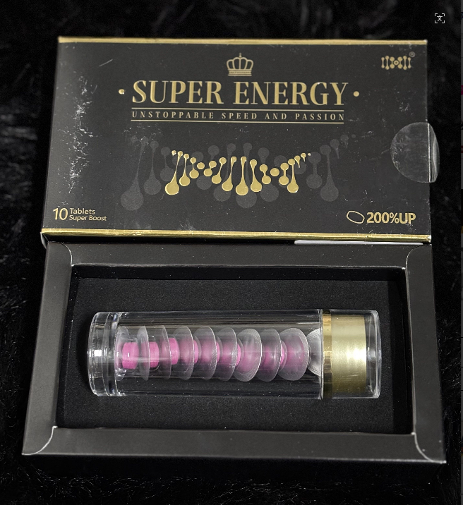 SUPER ENERGY Men’s Compressed Candy Tablets | Premium Black-Gold Box & Compact Tube｜أقراص حلوى SUPER ENERGY المضغوطة للرجال | علبة فاخرة سوداء وذهبية وأنبوب مدمج